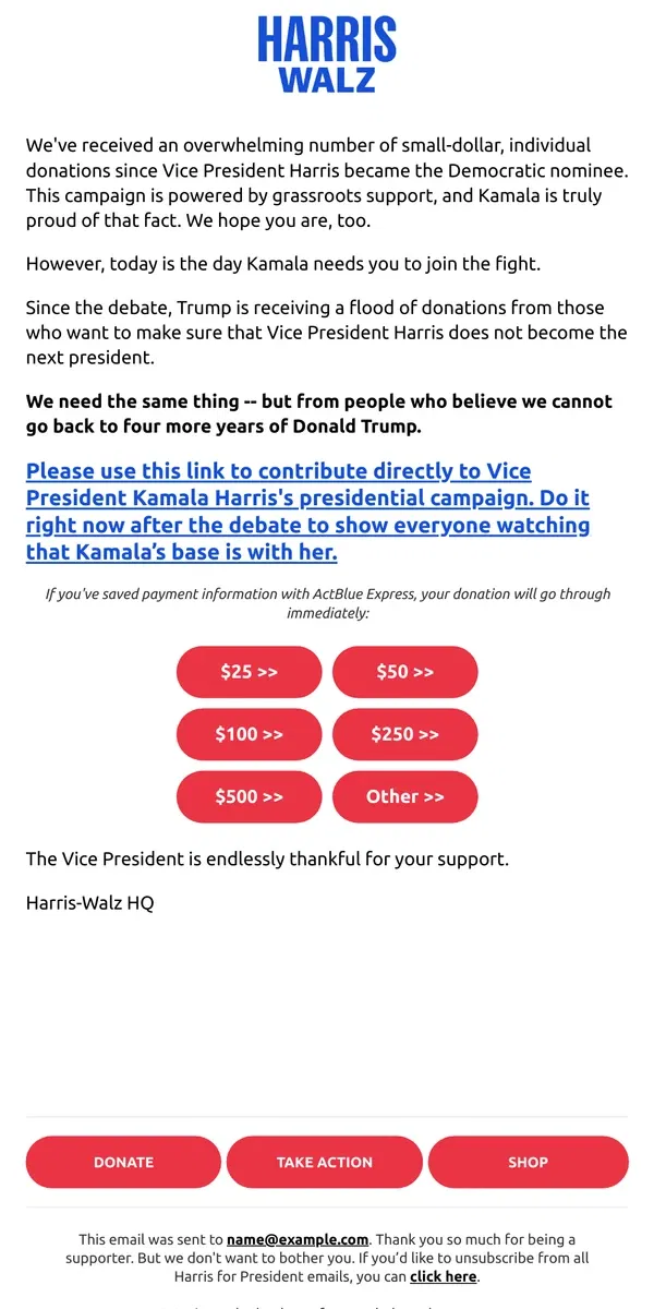 Email from Kamala Harris. Kamala needs you in this important post-debate period