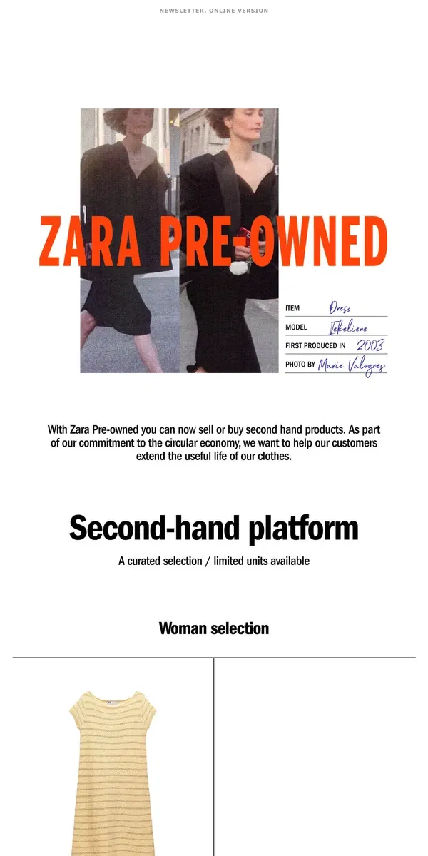 Email from Zara. ZARA PRE-OWNED: Repair, donate, resell or buy second-hand garments