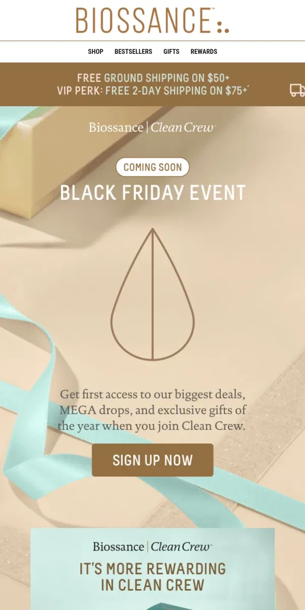 Email from Biossance. Want to shop Black Friday first?⚡🛍️ Here’s how 😏