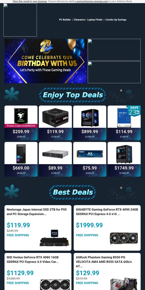 Email from Newegg. Just $114.99! WD Blue WD60EZAX 6TB SATA Hard Drive 🔥