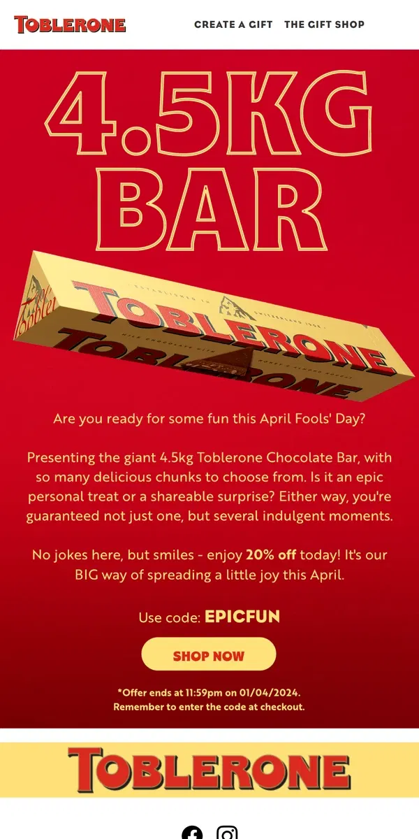 Email from Toblerone. Ready for an epic April Fools' fun?