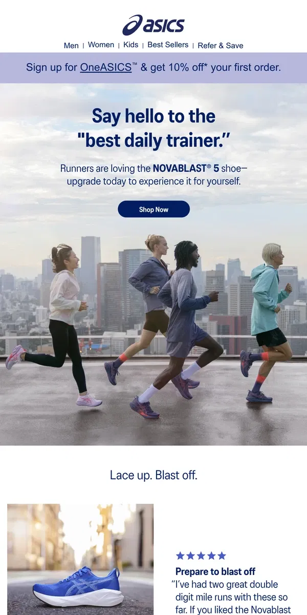 Email from ASICS. NOVABLAST® 5: the reviews are in ⭐️⭐️⭐️⭐️⭐️