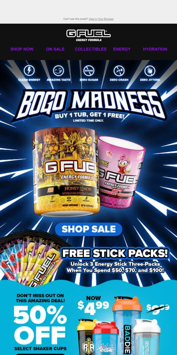 Email from G FUEL. 🌸 Don't Miss Out: BOGO Madness Starts Now! 🌼