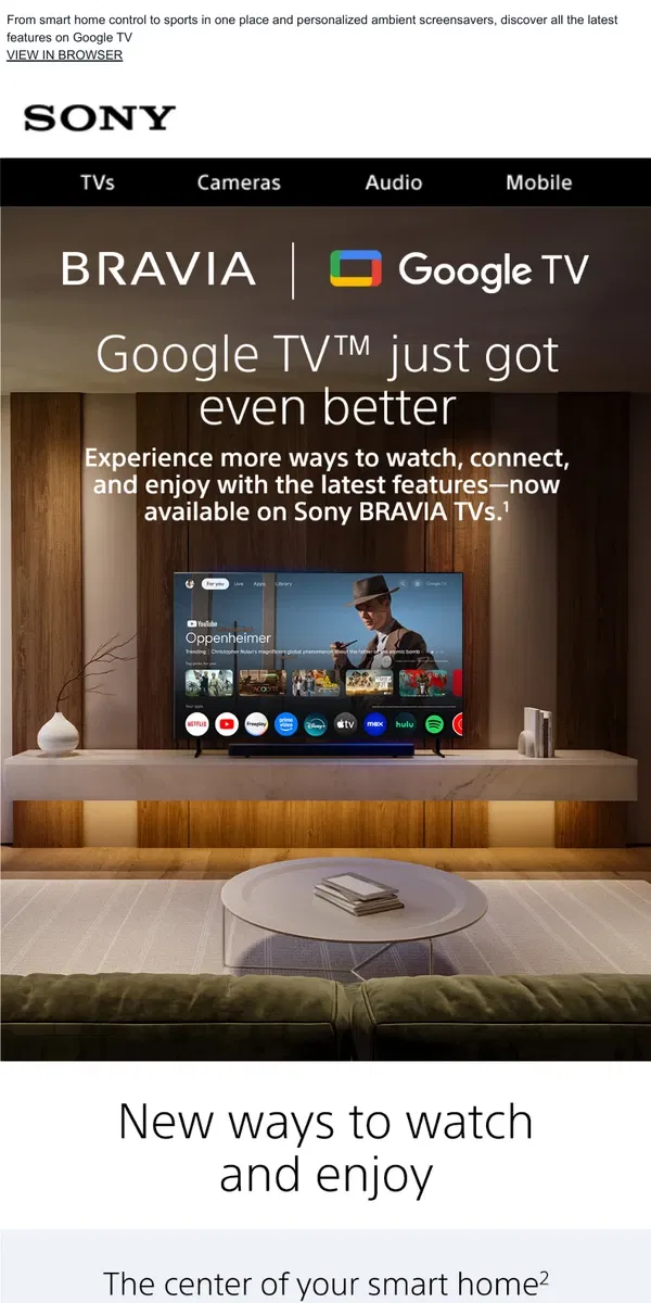 Email from Sony. Google TV’s New Features Are Here—Explore What’s Next