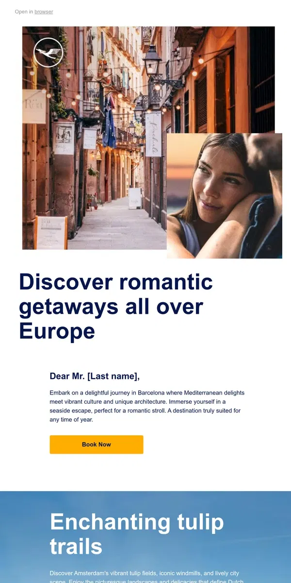 Email from Lufthansa. Experience Lufthansa's list of romantic getaways