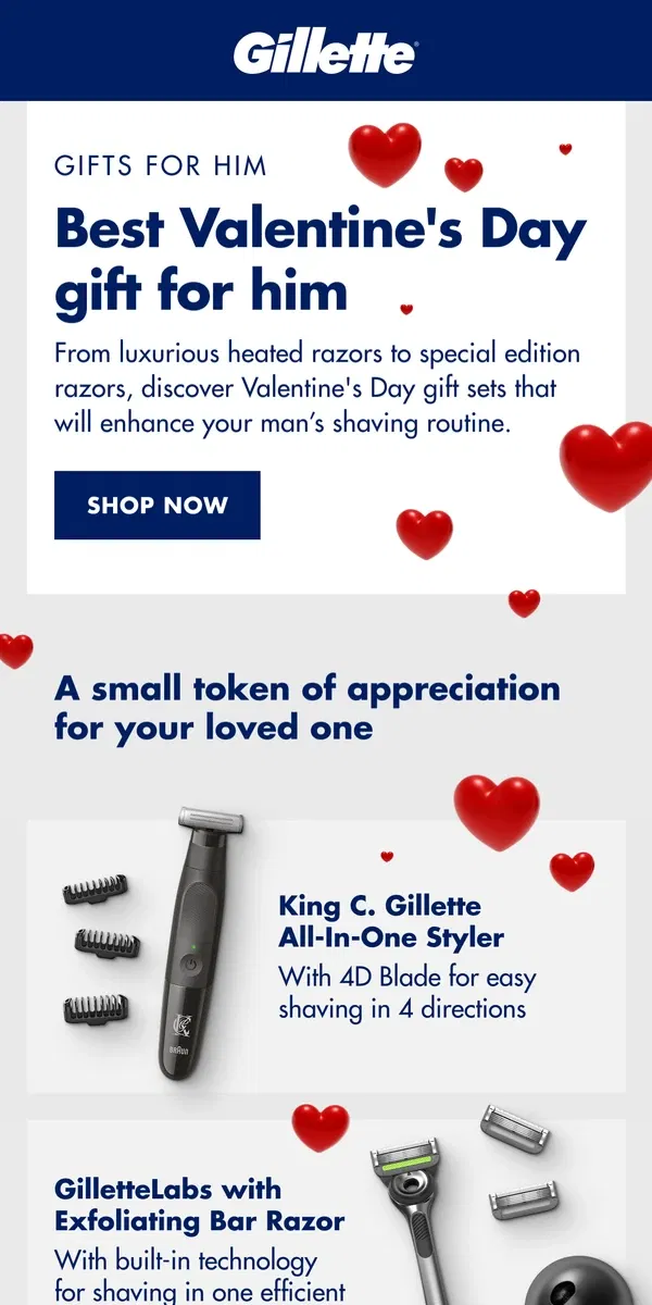 Email from Gillette. Perfect gift is here | Explore our Valentine shave sets