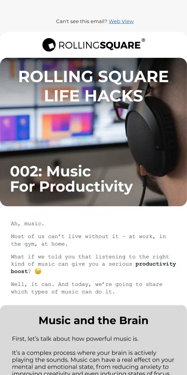 Email from Rolling Square. Get more done with music. 🎶