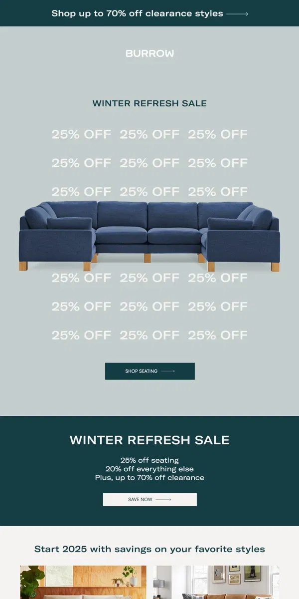 Email from Burrow. Get 25% off all seating designs