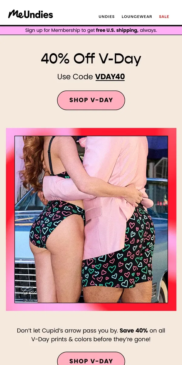 Email from MeUndies. ❣️40% Off Valentine’s Day Prints & Colors ❣️