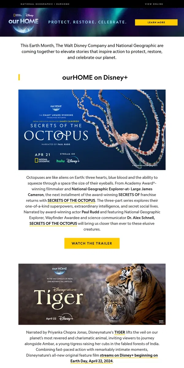 Email from National Geographic. Protect, restore, and celebrate ourHOME with Nat Geo and Disney+.