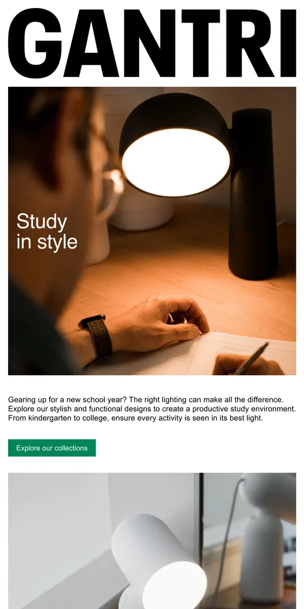 Email from Gantri. Brighten study spaces for back-to-school.