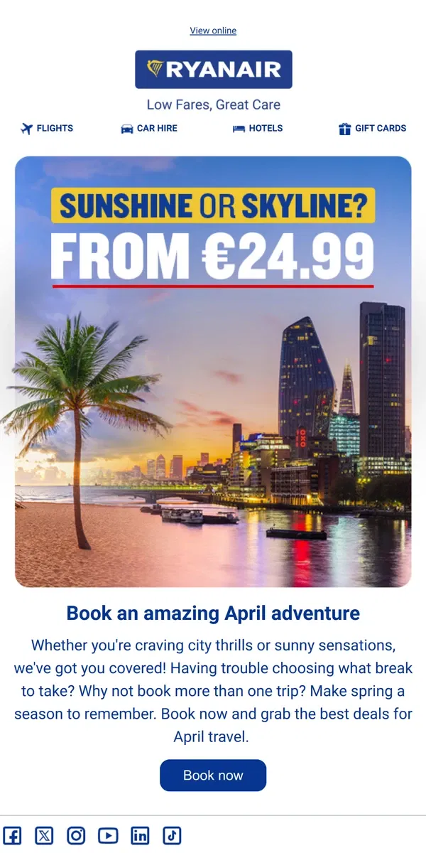 Email from Ryanair. To the city or the sun?