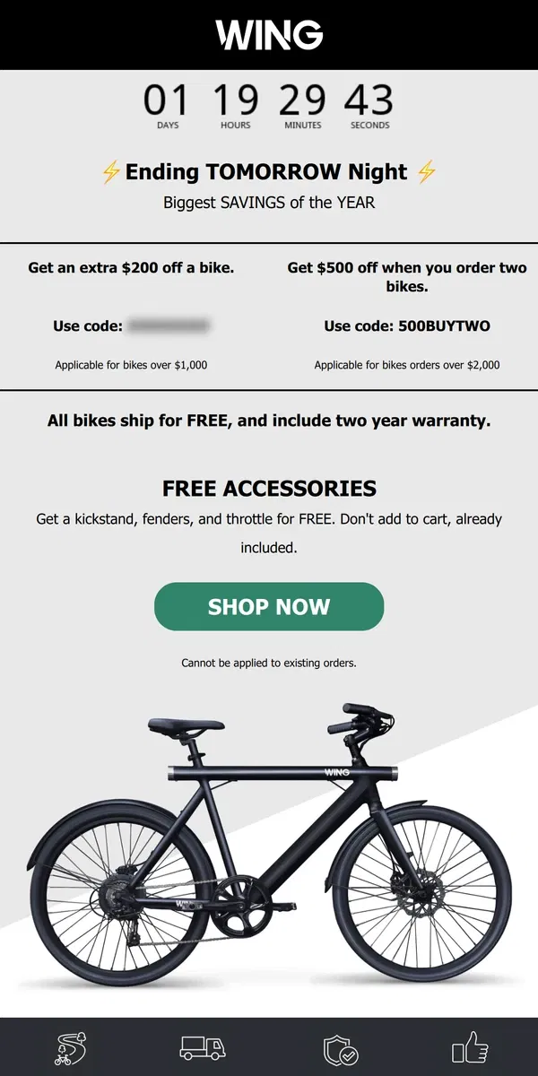 Email from Wing Bikes. Less than 48 hours left 💥