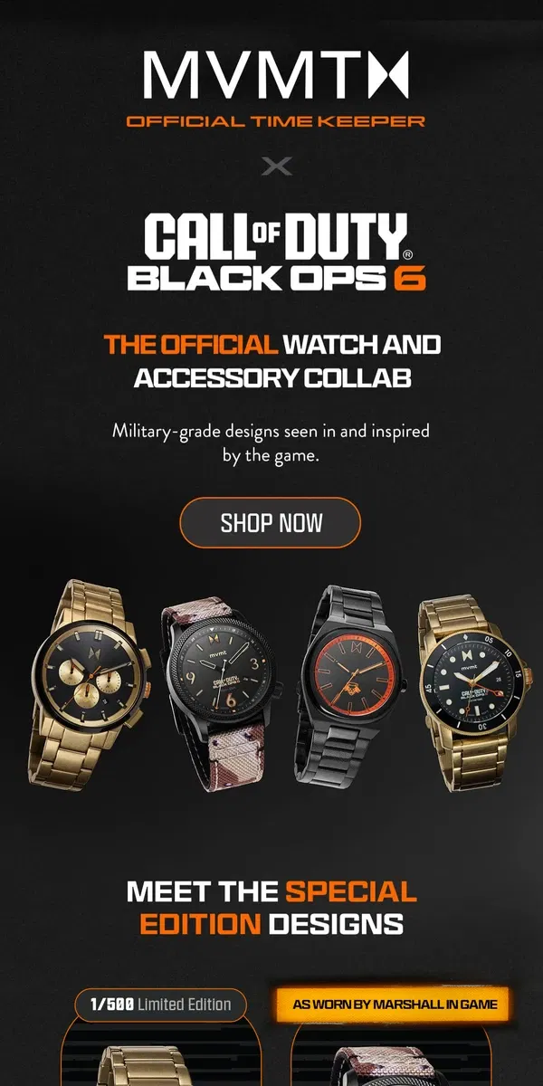 Email from MVMT. JUST DROPPED: MVMT x Call of Duty: Black Ops 6