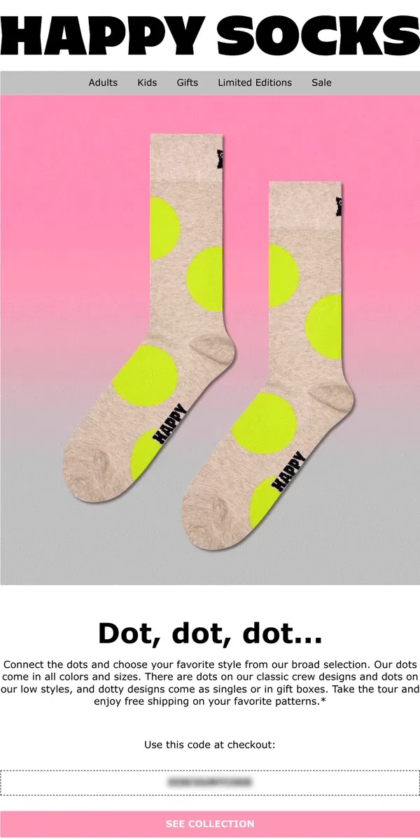 Email from Happy Socks. Your personal code for free shipping!