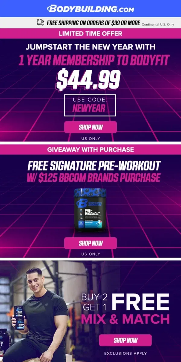 Email from Bodybuilding.com. 🎉 Jumpstart the New Year! - 1 Year Membership to BodyFit ONLY $44.99 w/ Code!