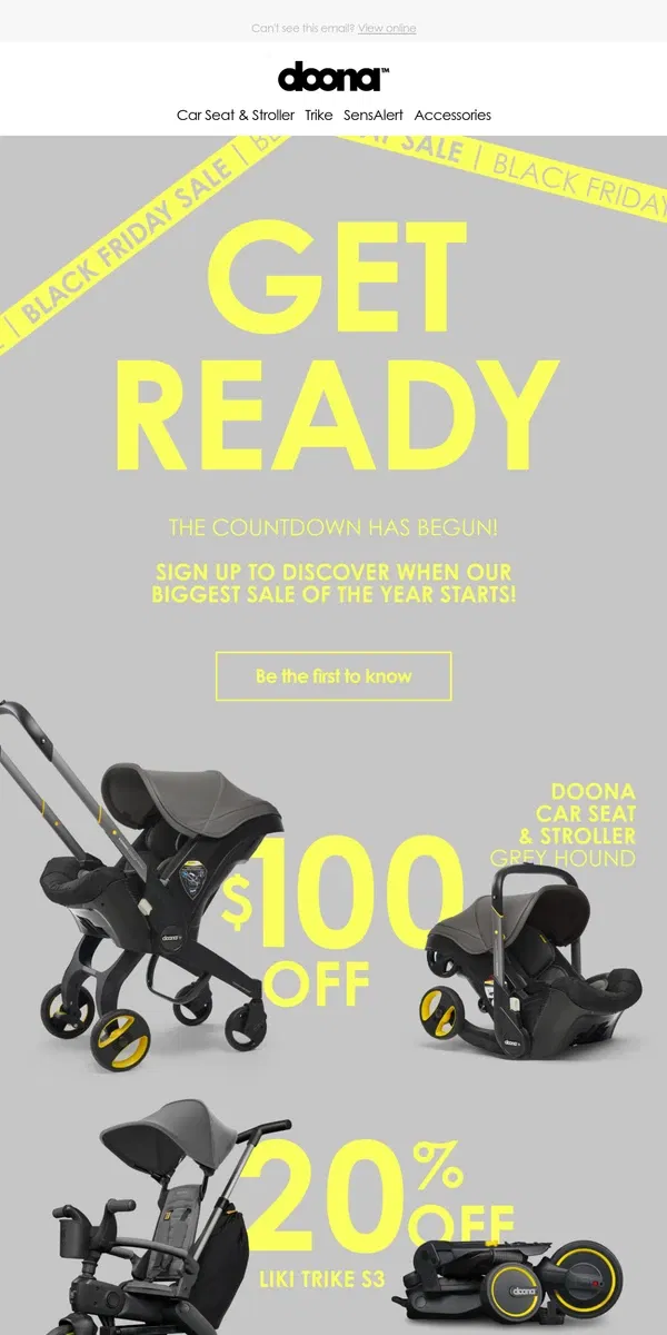 Email from Doona. Get ready for the BIGGEST sale of the year!