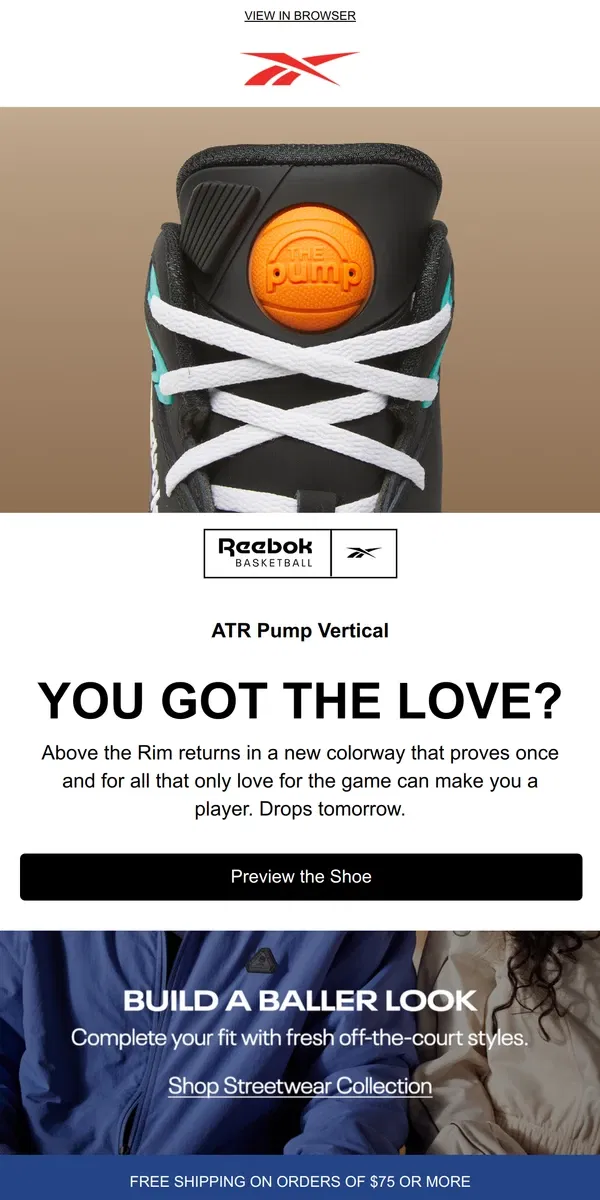 Email from Reebok. Above the Rim returns tomorrow 🏀