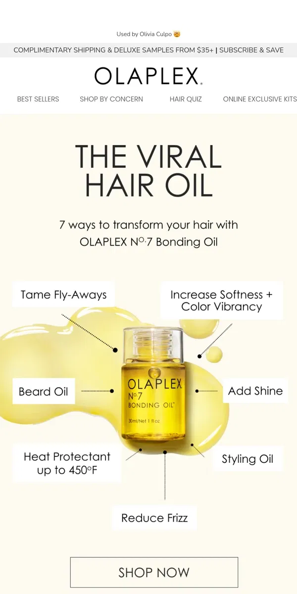 Email from OLAPLEX. The Viral Hair Oil