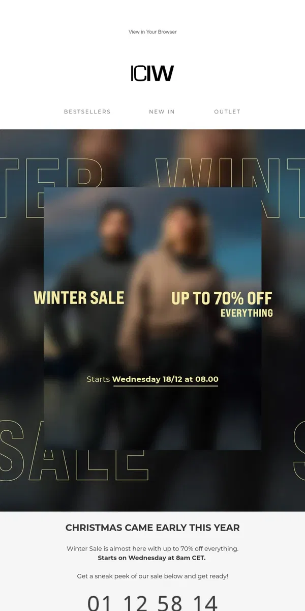 Email from ICIW Sportswear. Winter Sale is around the corner