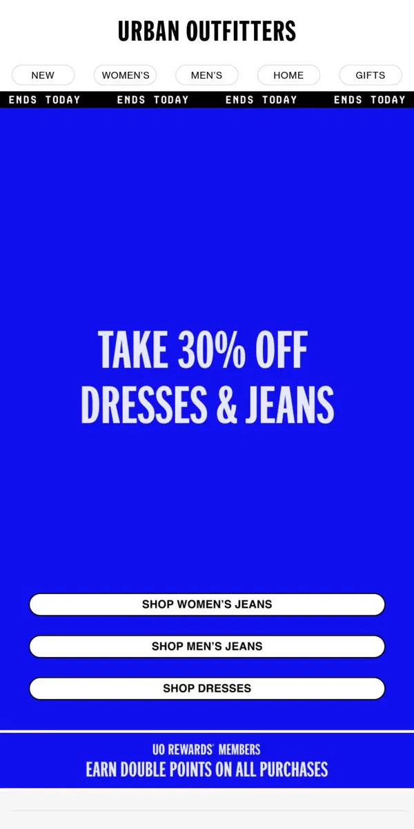 Email from Urban Outfitters. ENDING SOON: 30% OFF Dresses & Jeans