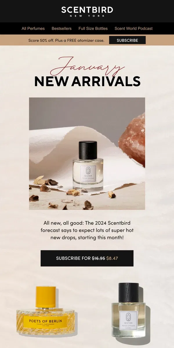 Email from Scentbird. January's NEWEST fragrances are here