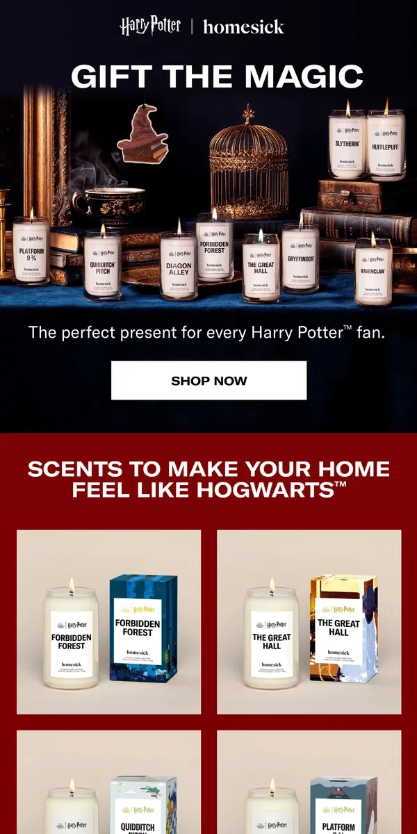 Email from Homesick Candles. The perfect gift for Harry Potter™ fans 🎁