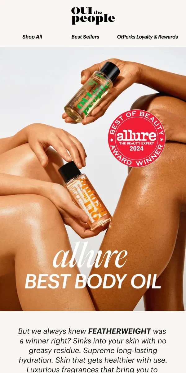 Email from OUI the People. The Allure Best Body Oil Award goes to.....🏆