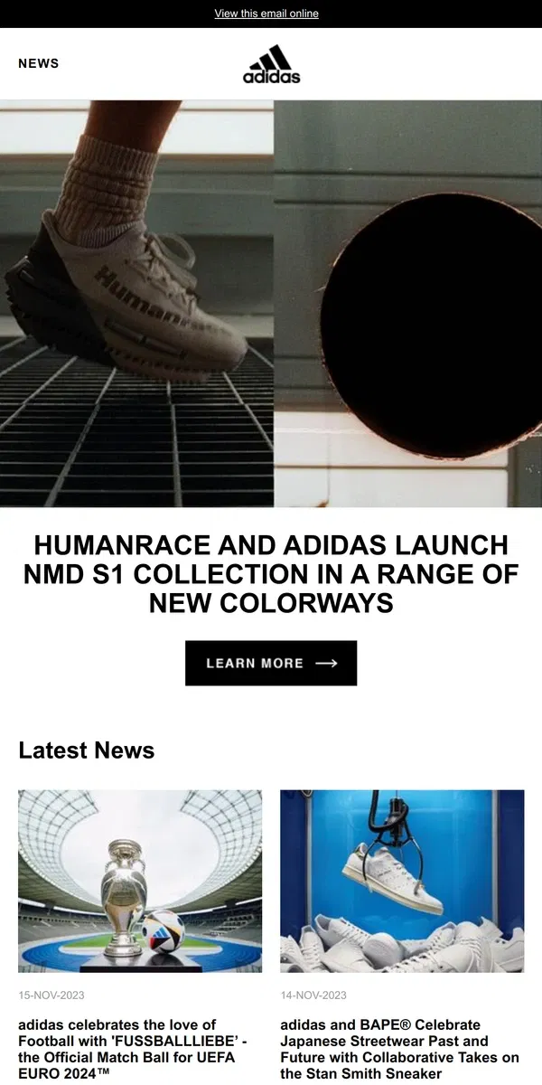 Email from Adidas. Humanrace and adidas Launch NMD S1 Collection in a Range of New Colorways