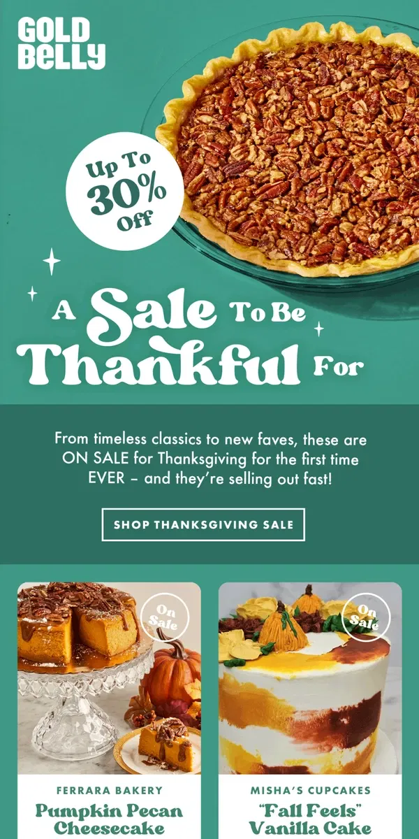 Email from Goldbelly. Our First Thanksgiving Sale EVER!🚨 🦃