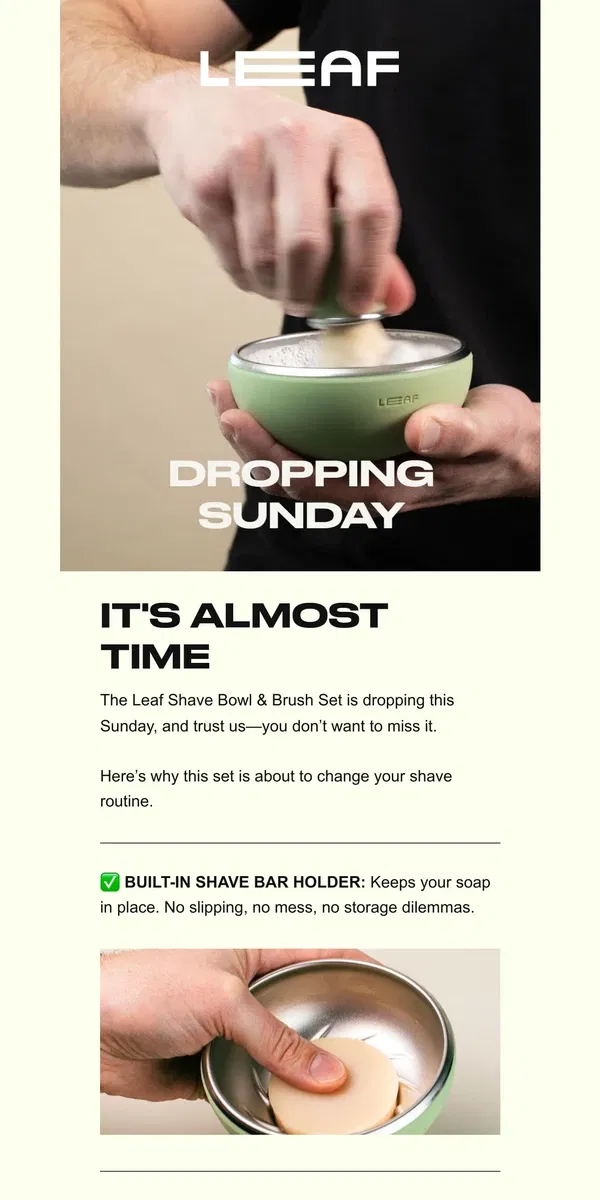 Email from Leaf Shave. Countdown is ON—Get Ready to Lather Up