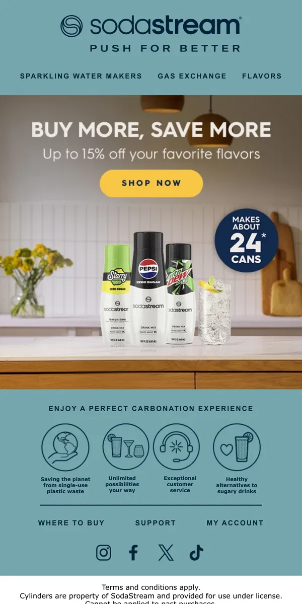 Email from SodaStream. Save Up to 15% on your favorite flavors🍹
