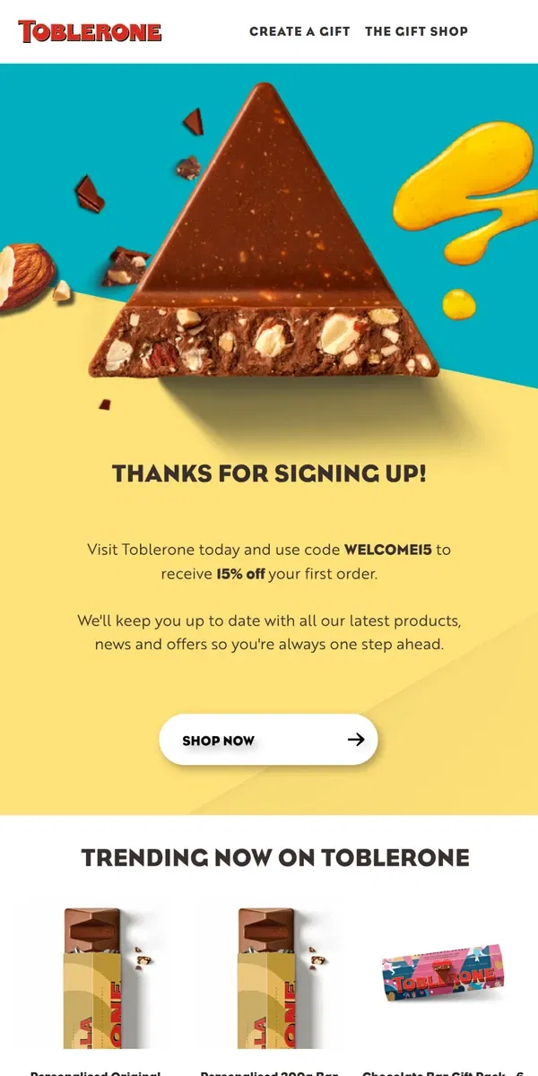 Email from Toblerone. You’ve just joined team Toblerone ✌