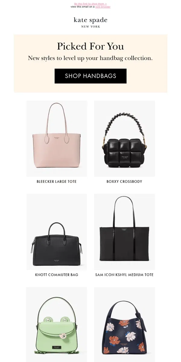 Email from Kate Spade. Just dropped: bags you'll love