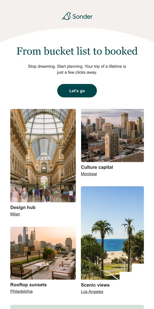 Email from Sonder. Your dream vacation starts here 🚀