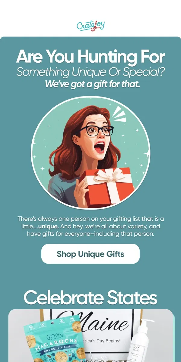 Email from Cratejoy. Quirky Gifting, Solved: From Fiction Fandoms to Spice Lovers!