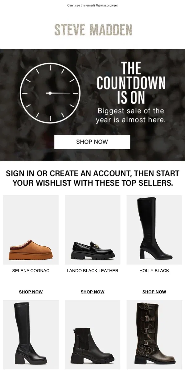 Email from Steve Madden. Make Black Friday EASY This Year