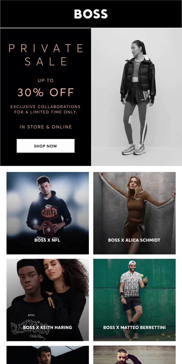 Email from HUGO BOSS. Take up to 30% off BOSS x NFL!