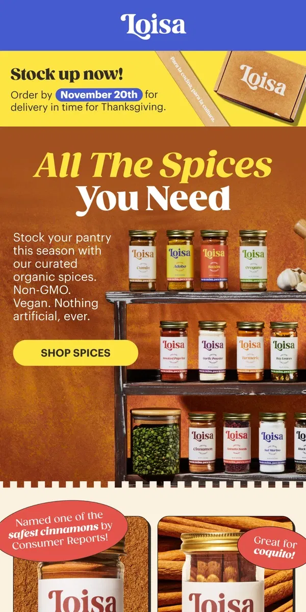 Email from Loisa. The BEST organic spices we could find 🕵️‍♀️