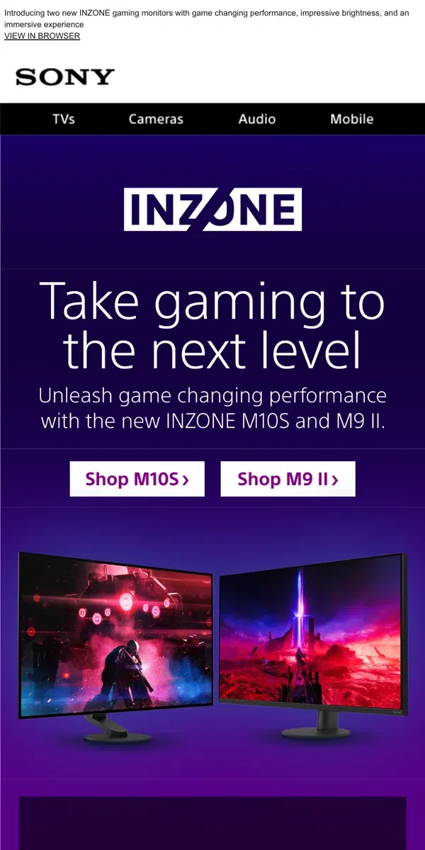 Email from Sony. Next Level Gaming Is Here | INZONE Unleashed