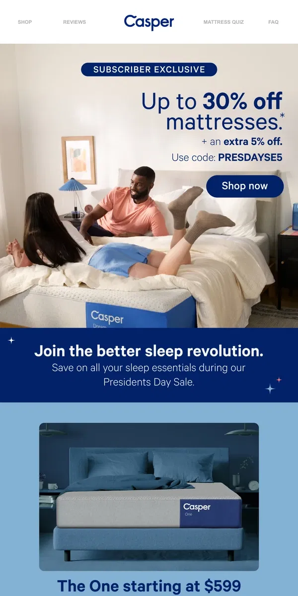 Email from Casper. Subscriber exclusive: Save an extra 5%.