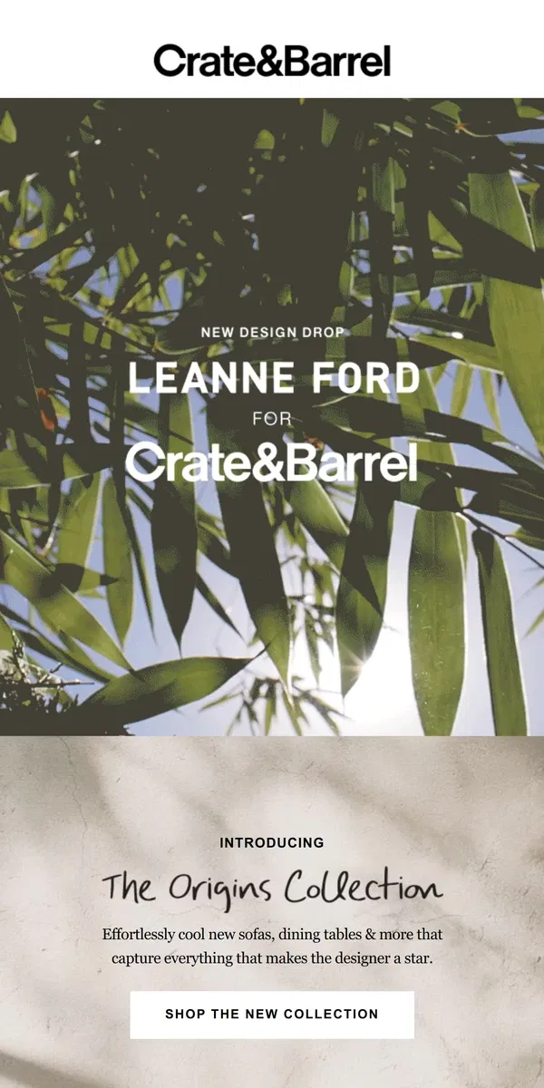 Email from Crate & Barrel. NEW | Leanne Ford’s latest drop, The Origins Collection