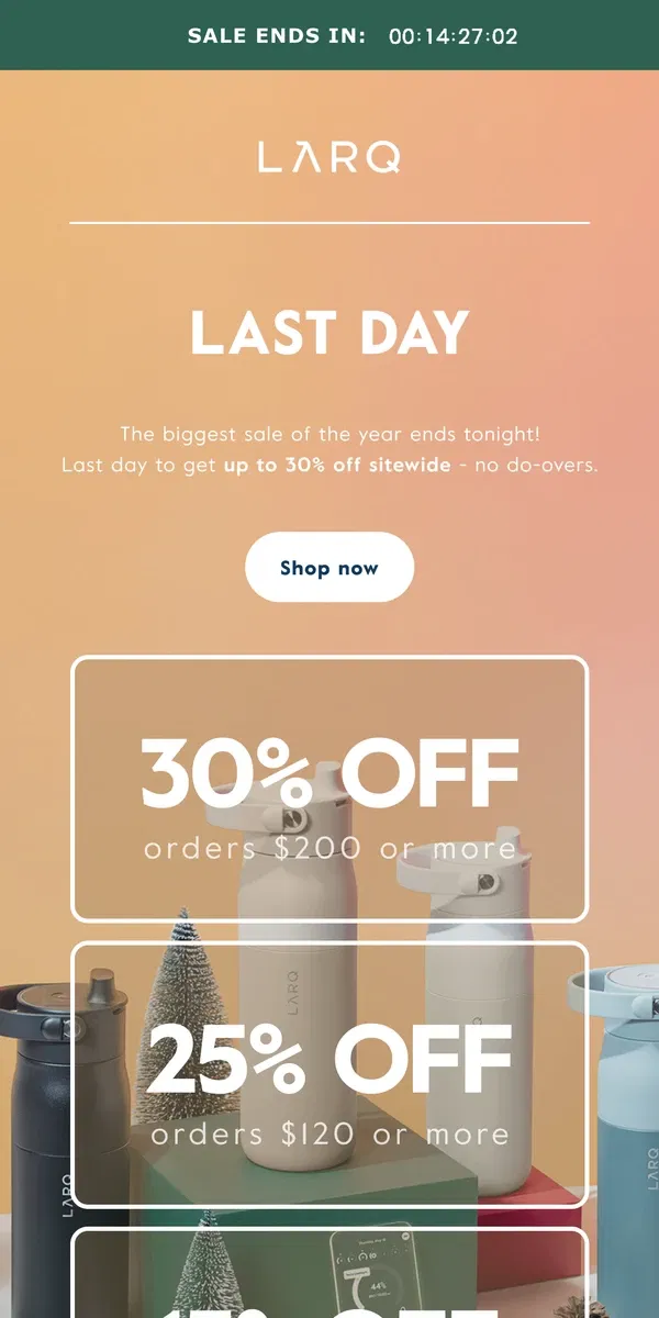 Email from LARQ. The biggest sale of the year ends TODAY