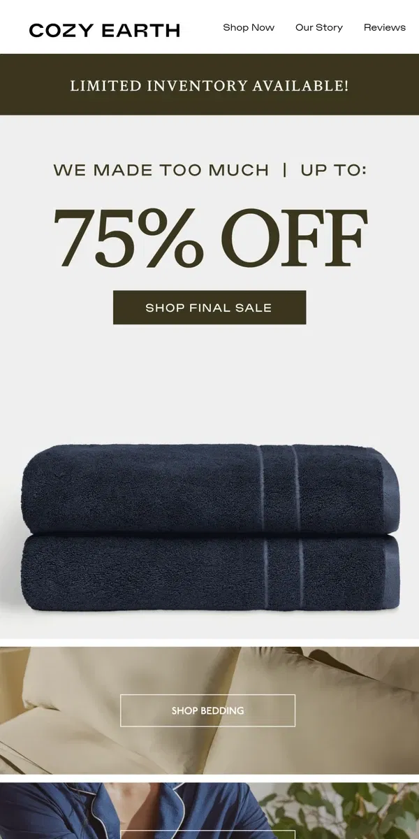 Email from Cozy Earth. 75% Off Ends Soon! Don't Miss It! 🌟