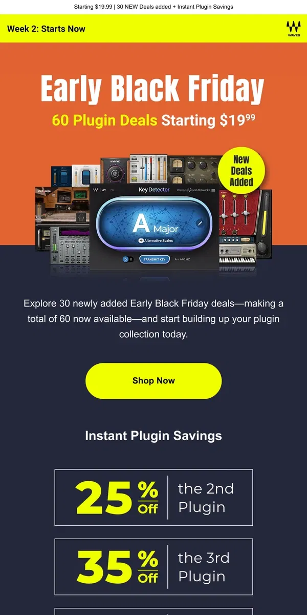 Email from Waves Audio. NEW Early Black Friday Deals Added