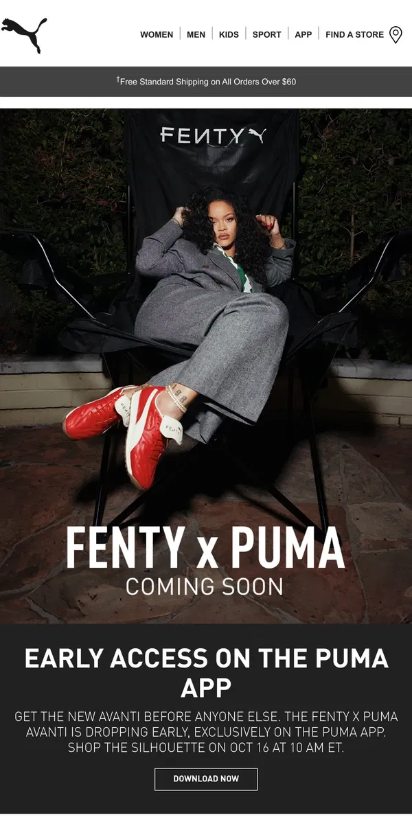 Email from Puma. FENTY x PUMA: App Early Access