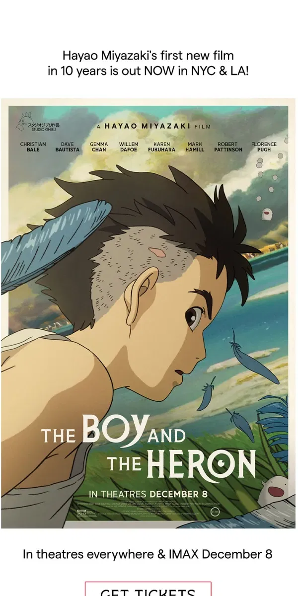 Email from GKIDS. Hayao Miyazaki & Studio Ghibli are back on the big screen in NYC & LA.