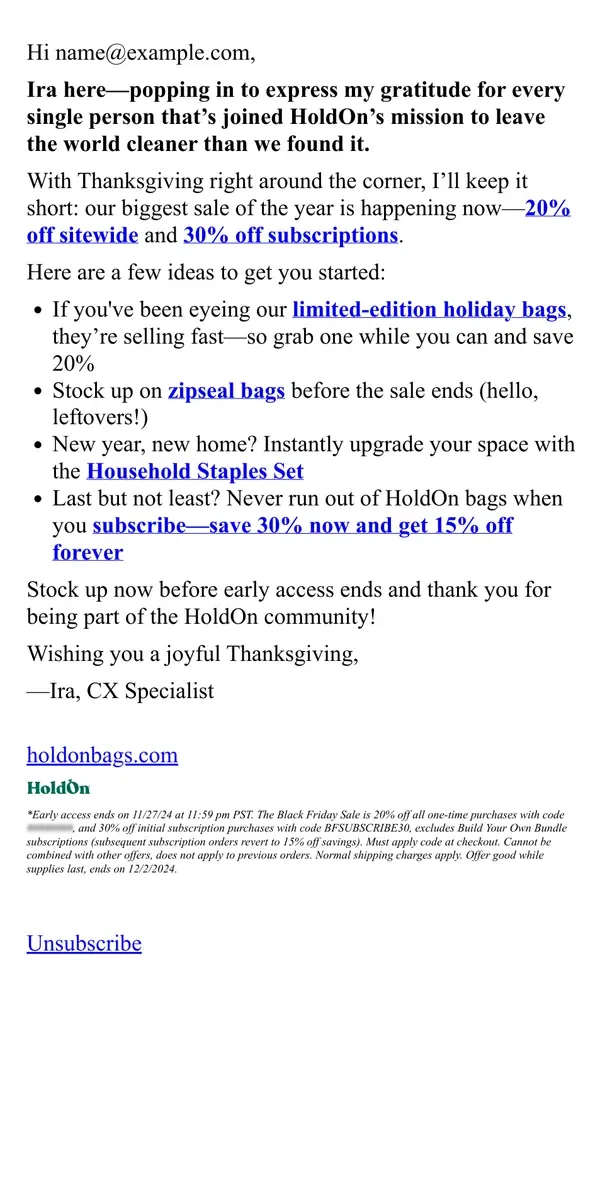 Email from HoldOn. Ends Today: VIP Black Friday Early Access