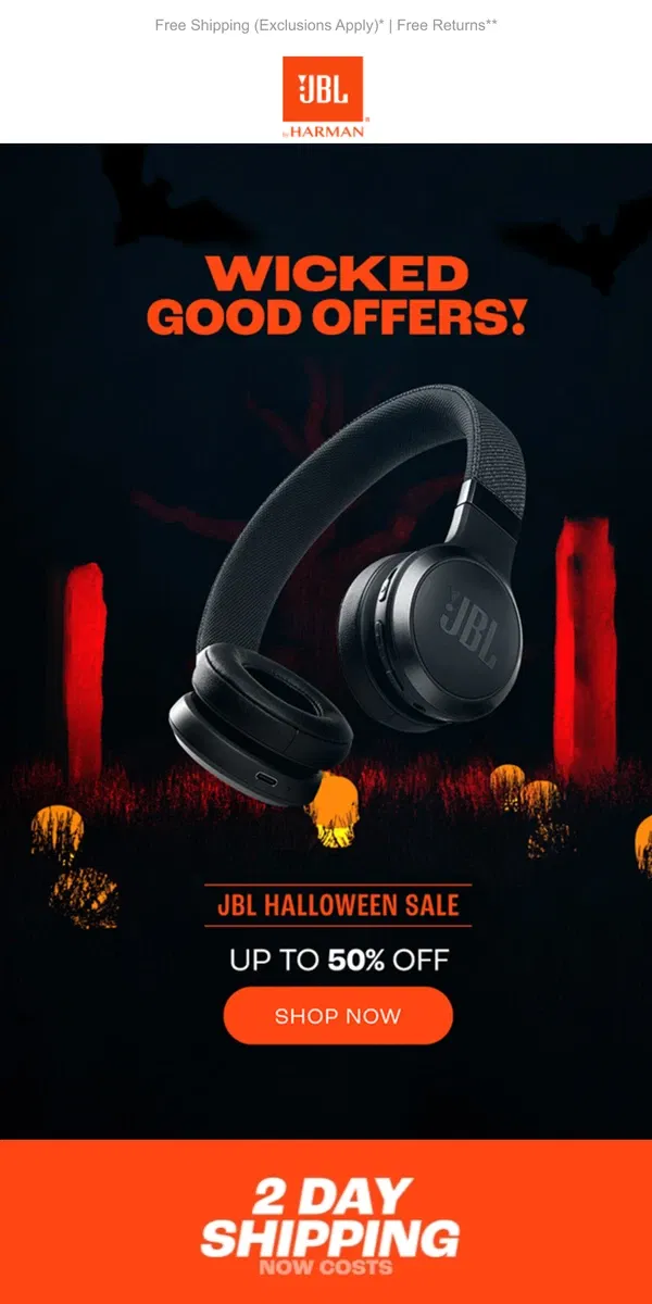 Email from JBL. Knock Knock... Spooky Halloween Deals are here 🕸️ - Up to 50% off!