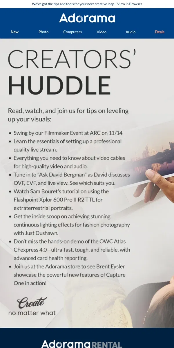 Email from Adorama. From streaming to studio shoots — get inspired this week!